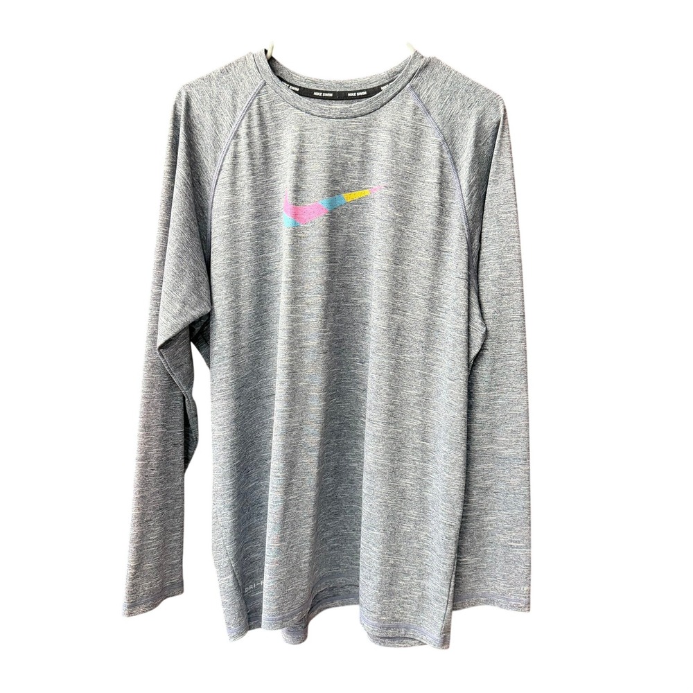 Nike Swim Rash Guard Mens XL Gray Long Sleeve Dri-FIT UPF 40+ Swoosh Logo
